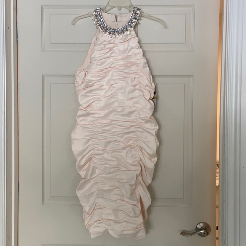 Gorgeous cream midi dress with Crystal neckline detail brand new with tags
